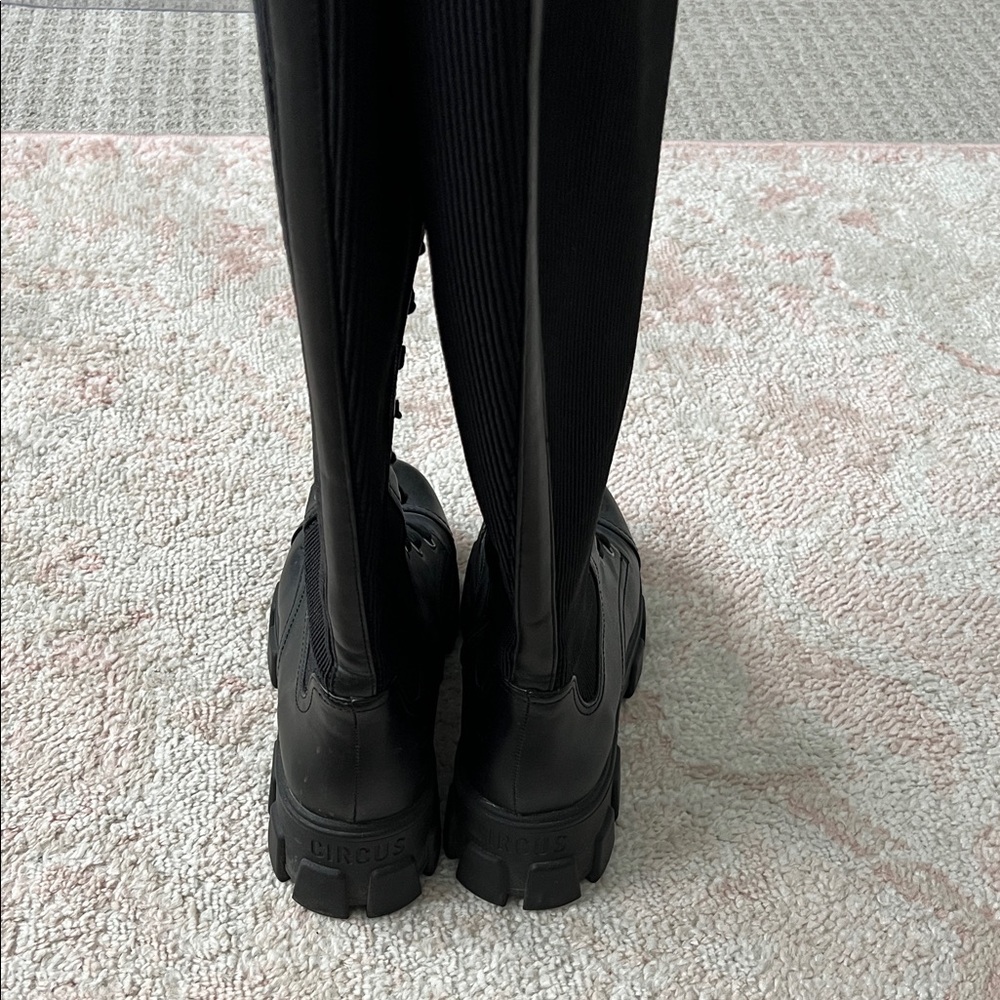Black Lace-Up Knee-High Combat Boots - Women's - Picture 8 of 14